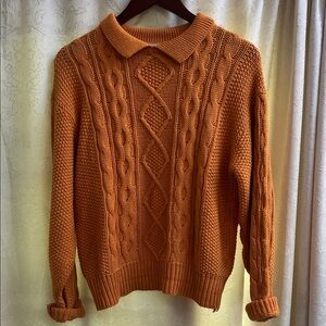 Vintage Milano Design Group Cable Knit Polo Collar Sweater - Orange Size Small